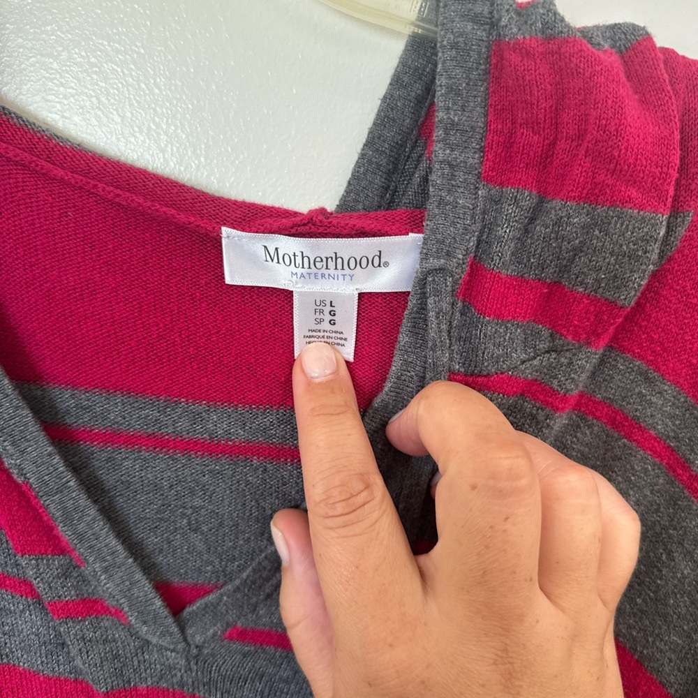 Motherhood Maternity V-Neck Sweater in Gray and Pink